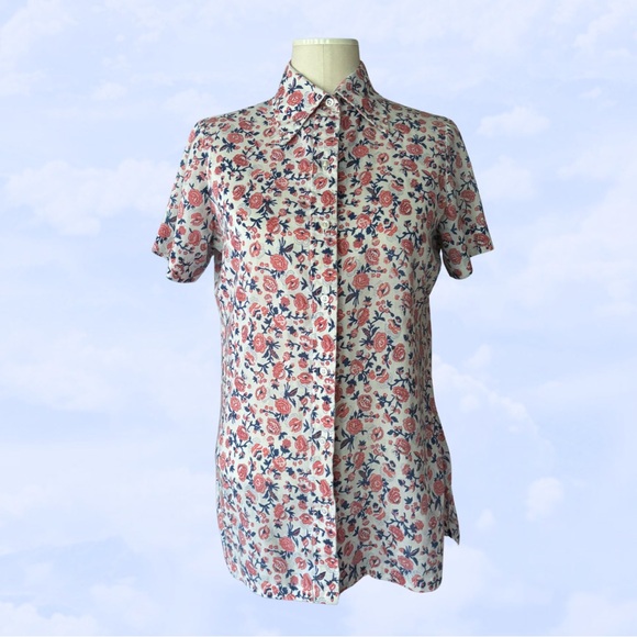 Sears Tops - VINTAGE ✨ Microfloral Short Sleeve Button Up Blouse Women’s Top Small Medium